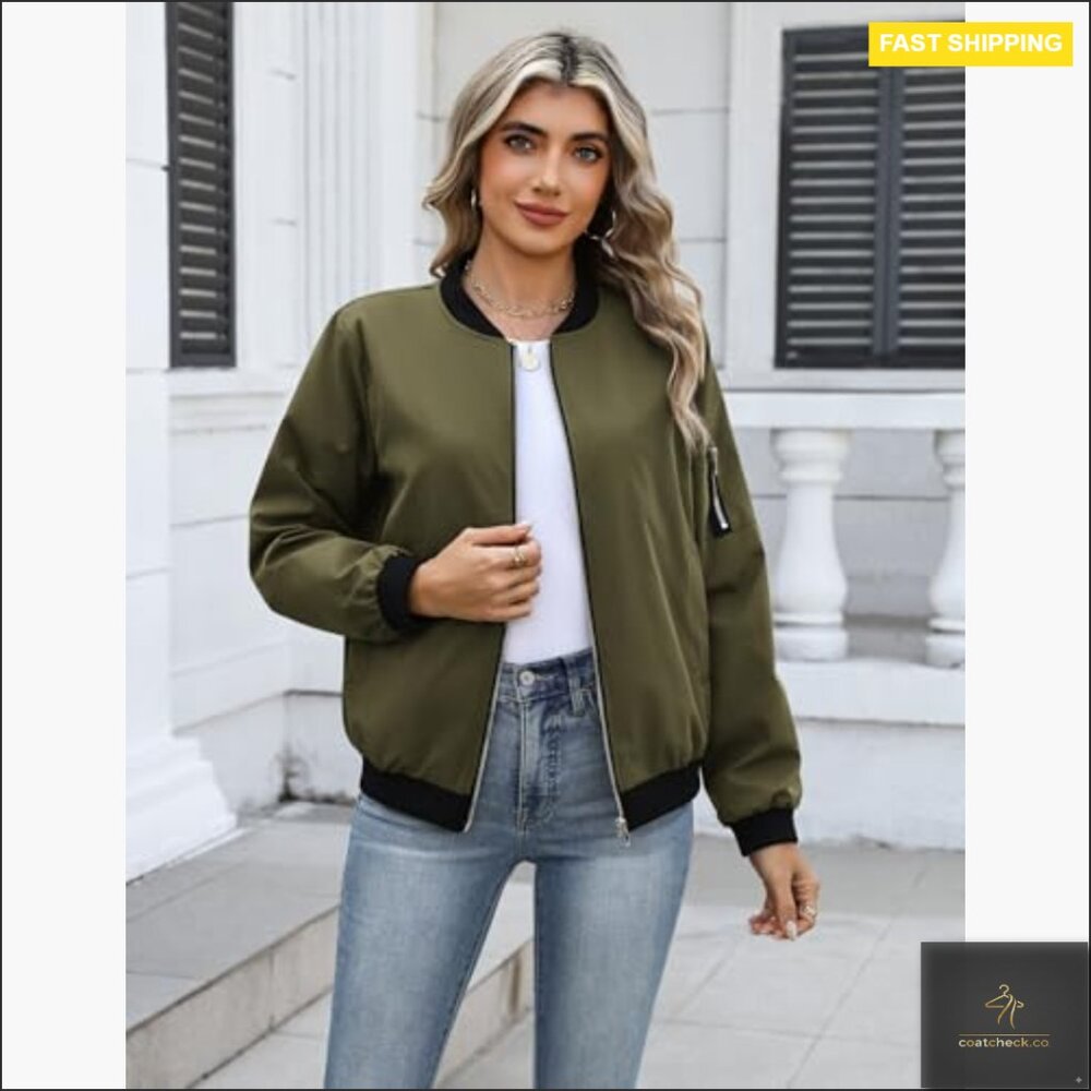 Lightweight Polyester Bomber Jacket Long Sleeve Z… - image 3